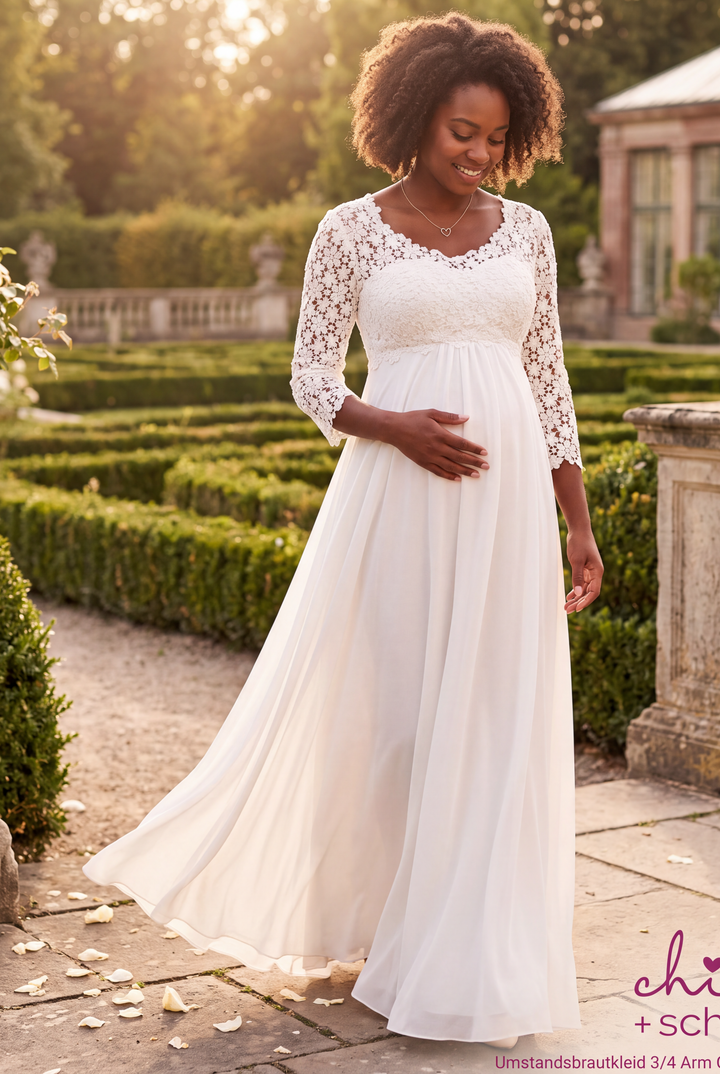 Umstandsbrautkleid 3/4 Arm CHANTAL lang ivory
