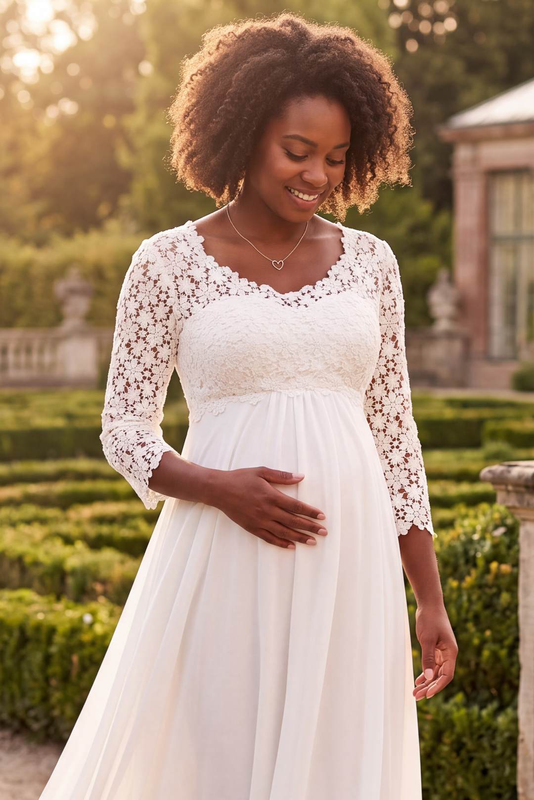 Umstandsbrautkleid 3/4 Arm CHANTAL lang ivory
