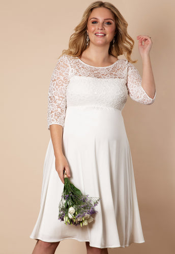 Umstandsbrautkleid LUCIA kurz, Brautmode für Schwangere, Standesamt, Hochzeit, Standesamt, ivory, Spitze, glatter Rock, Vintage, 3/4-Ärmel, Umstandsmode, Stillkleidung, chic + schwanger Umstandsmode, Braut, Brautkleid für Schwangere, Kleid mit Babybauch