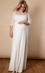 Umstandsbrautkleid LUCIA lang, Brautkleid für Schwangere, Umstandsmode, Umstandsbrautkleid LUCIA kurz, Brautmode für Schwangere, Standesamt, Hochzeitskleid für Schwangere, Babybauch, Brautkleid, Umstandsmode, Stillkleidung, chic + schwanger Umstandsmode, ivory, Spitze, glatter Rock, 3/4-Ärmel