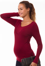 Laden Sie das Bild in den Galerie-Viewer, OEKOTEX  Umstandsshirt ZOE bordeaux mit Stillfunktion
