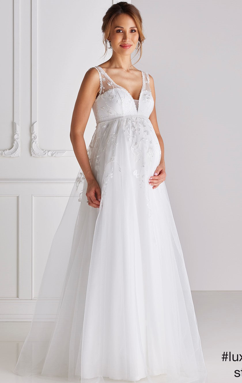 Spitzen Umstandsbrautkleid Snow lang weiß