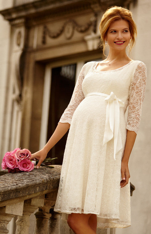 Umstandsbrautkleid mit Rundausschnitt kurz1