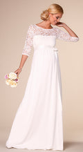 Laden Sie das Bild in den Galerie-Viewer, Umstandsbrautkleid LUCIA lang, Brautkleid für Schwangere, Umstandsmode, Umstandsbrautkleid LUCIA kurz, Brautmode für Schwangere, Standesamt, Hochzeitskleid für Schwangere, Babybauch, Brautkleid, Umstandsmode, Stillkleidung, chic + schwanger Umstandsmode, ivory, Spitze, glatter Rock, 3/4-Ärmel
