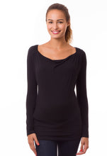 Laden Sie das Bild in den Galerie-Viewer, OEKOTEX Umstandsshirt PRISCA black mit Stillfunktion
