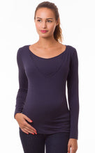 Laden Sie das Bild in den Galerie-Viewer, OEKOTEX  Umstandsshirt ZOE marine mit Stillfunktion
